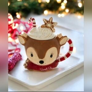 Retro Reindeer Coffee MUG Whipped Cream Gingerbread Topper Tier Tray Decor New